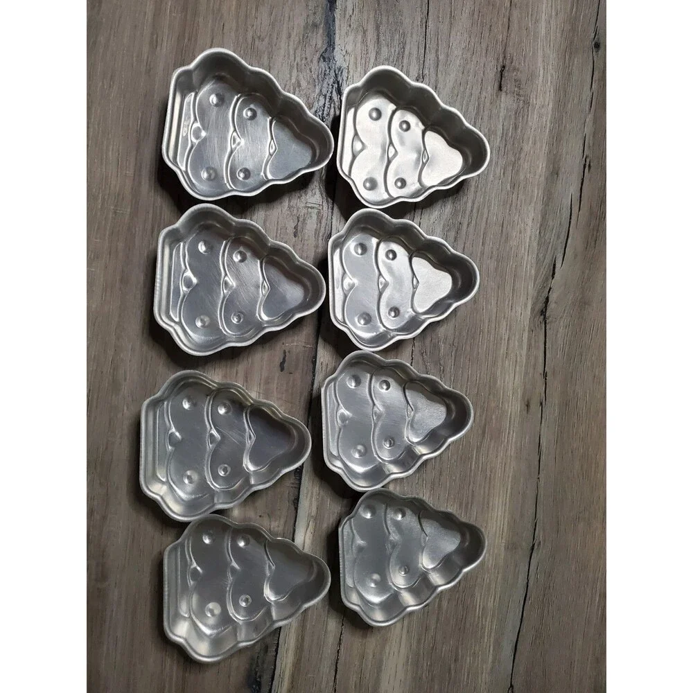 Vintage Aluminum Christmas Tree Mini Cake Pan Jello Molds Individual Set of 8